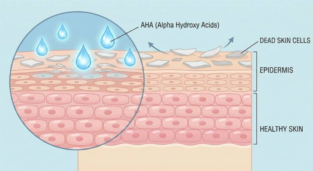 การทำงานของ AHA บนผิวชั้นนอก ช่วยผลัดเซลล์ผิวหมองคล้ำ